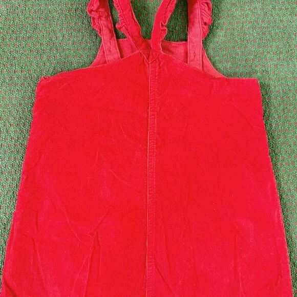 Girls Size 24 Months Red Corduroy Jumper Overall Dress Heart Pockets Carter's - Picture 4 of 5
